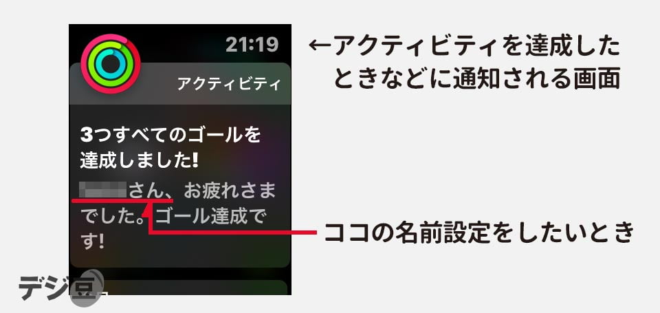 AppleWatchでアクティビティ通知に名前